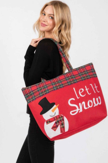 Let It Snow Letter Snowman Christmas Tote Bag
