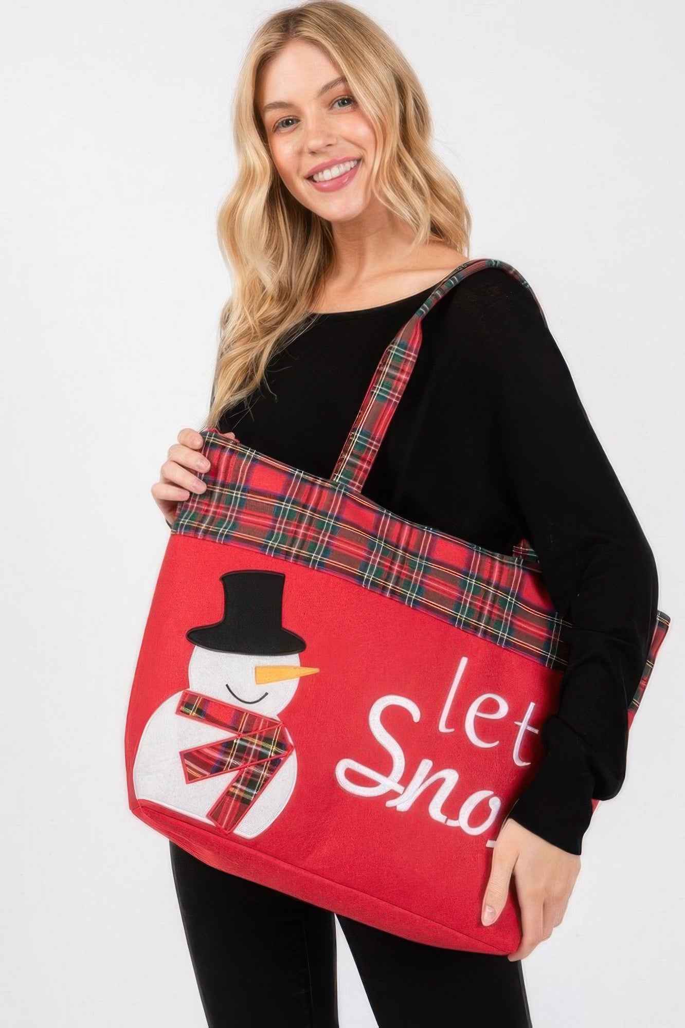 Let It Snow Letter Snowman Christmas Tote Bag