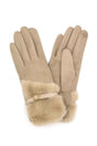 Faux Fur And Strap Cuff Smart Touch Gloves.
