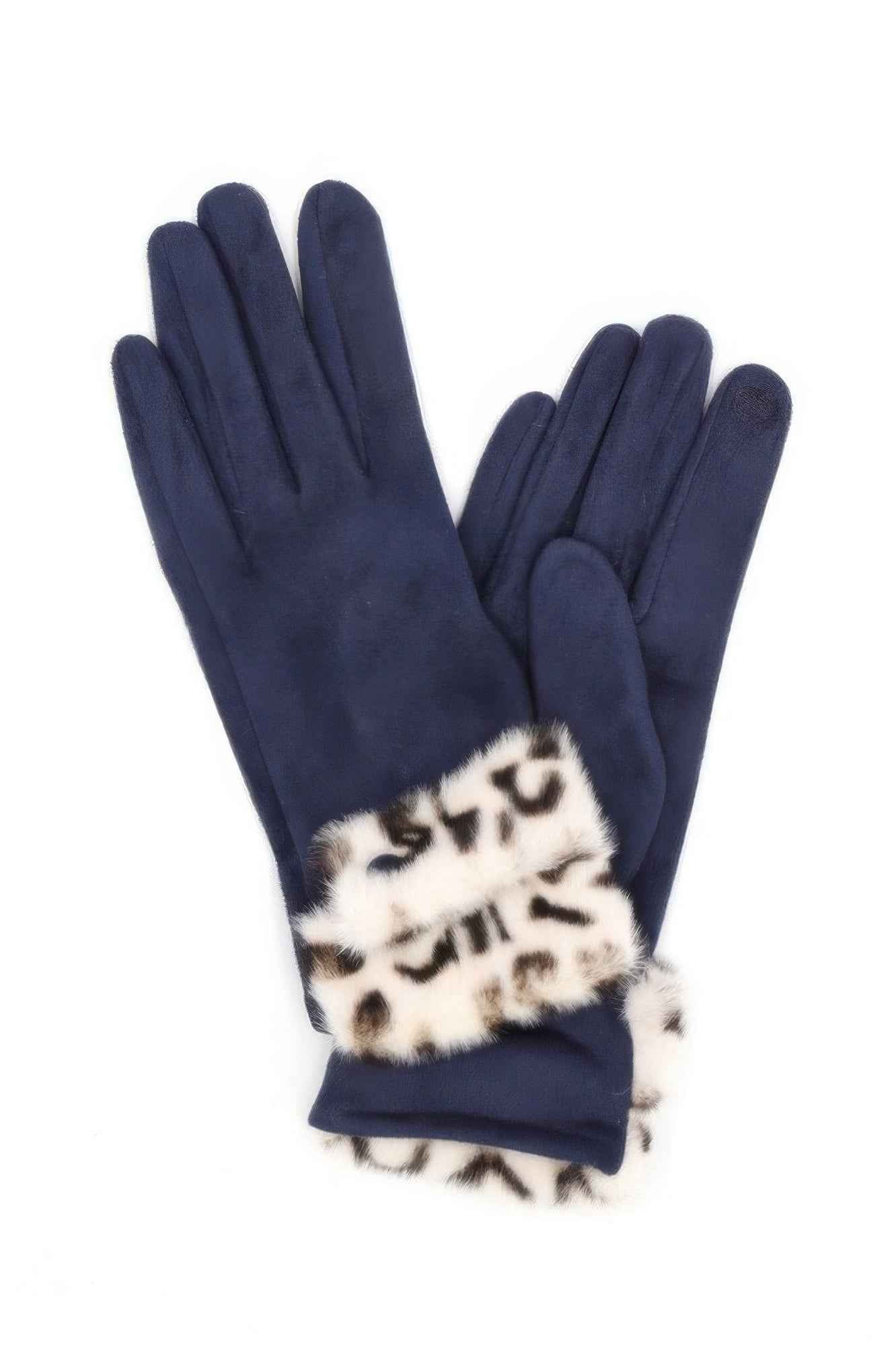 Leopard Faux Fur Cuff Smart Touch Gloves