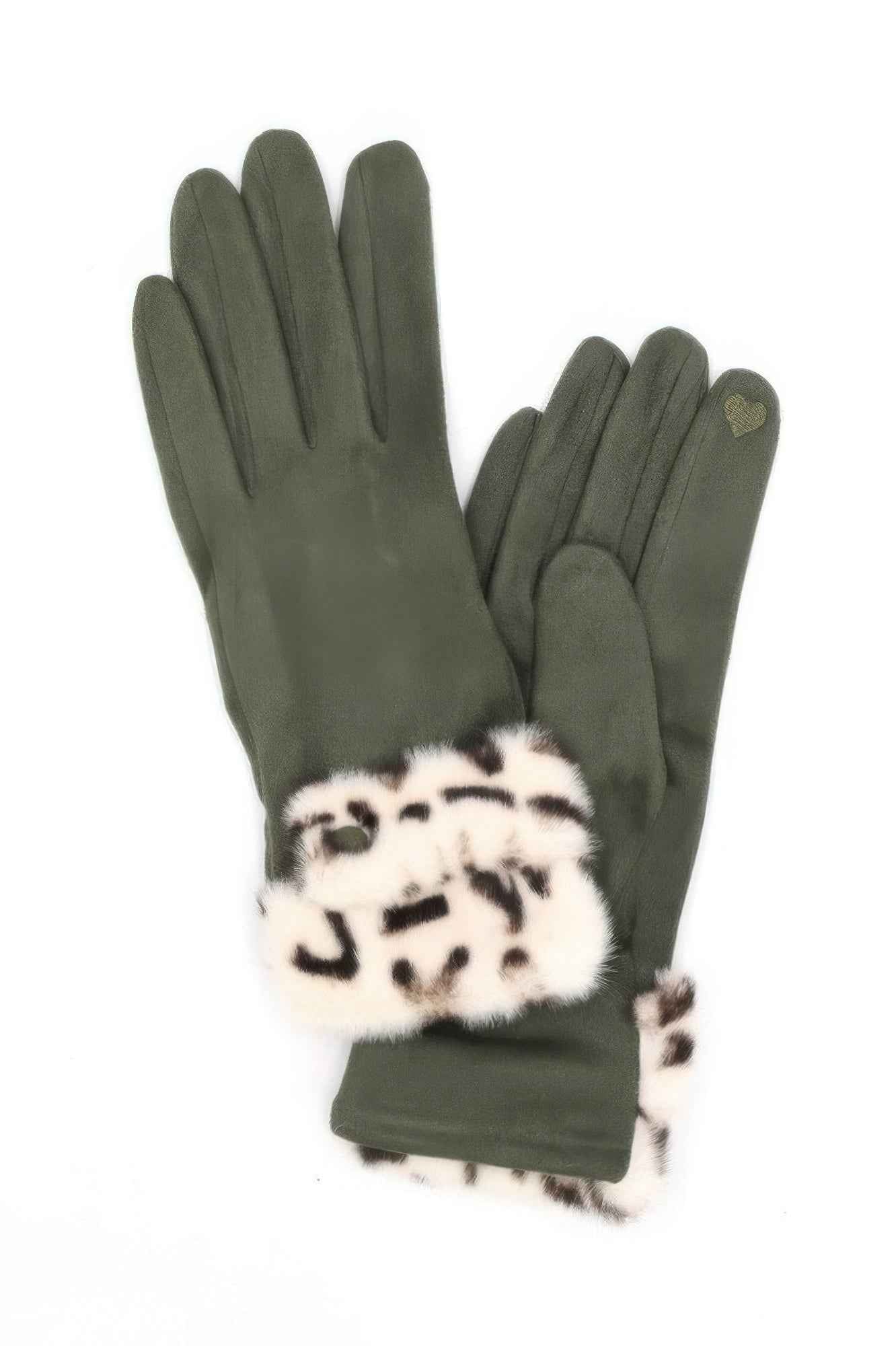 Leopard Faux Fur Cuff Smart Touch Gloves