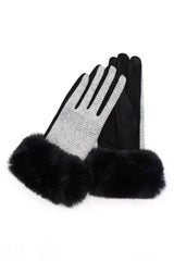 Faux Fur Cuff Mixed Color Smart Touch Gloves