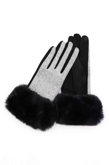 Faux Fur Cuff Mixed Color Smart Touch Gloves