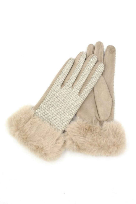 Faux Fur Cuff Mixed Color Smart Touch Gloves