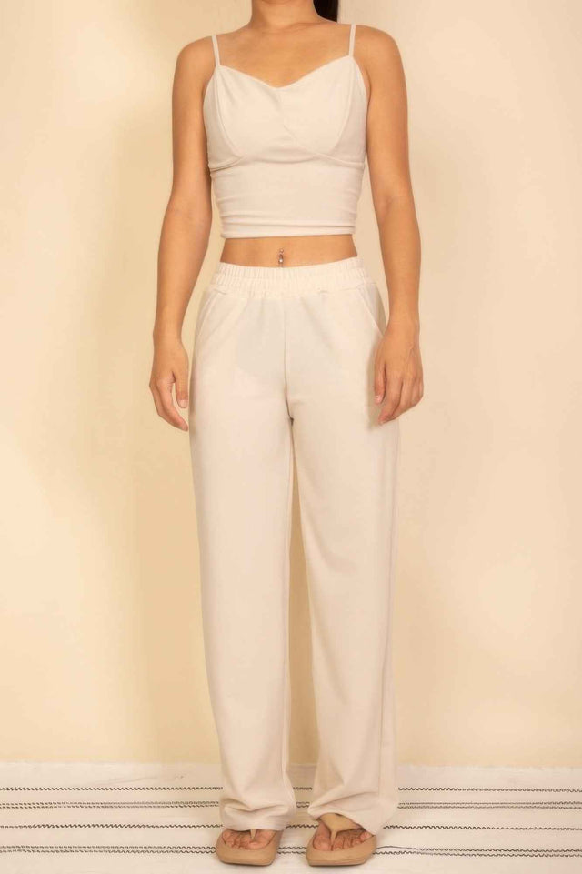 Spaghetti Strap Bralette Top & Wide Leg Pants Set