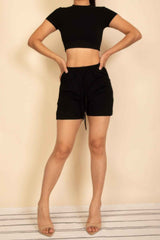 Fitted Crop Tee & Adjustable Drawstring Shorts Set