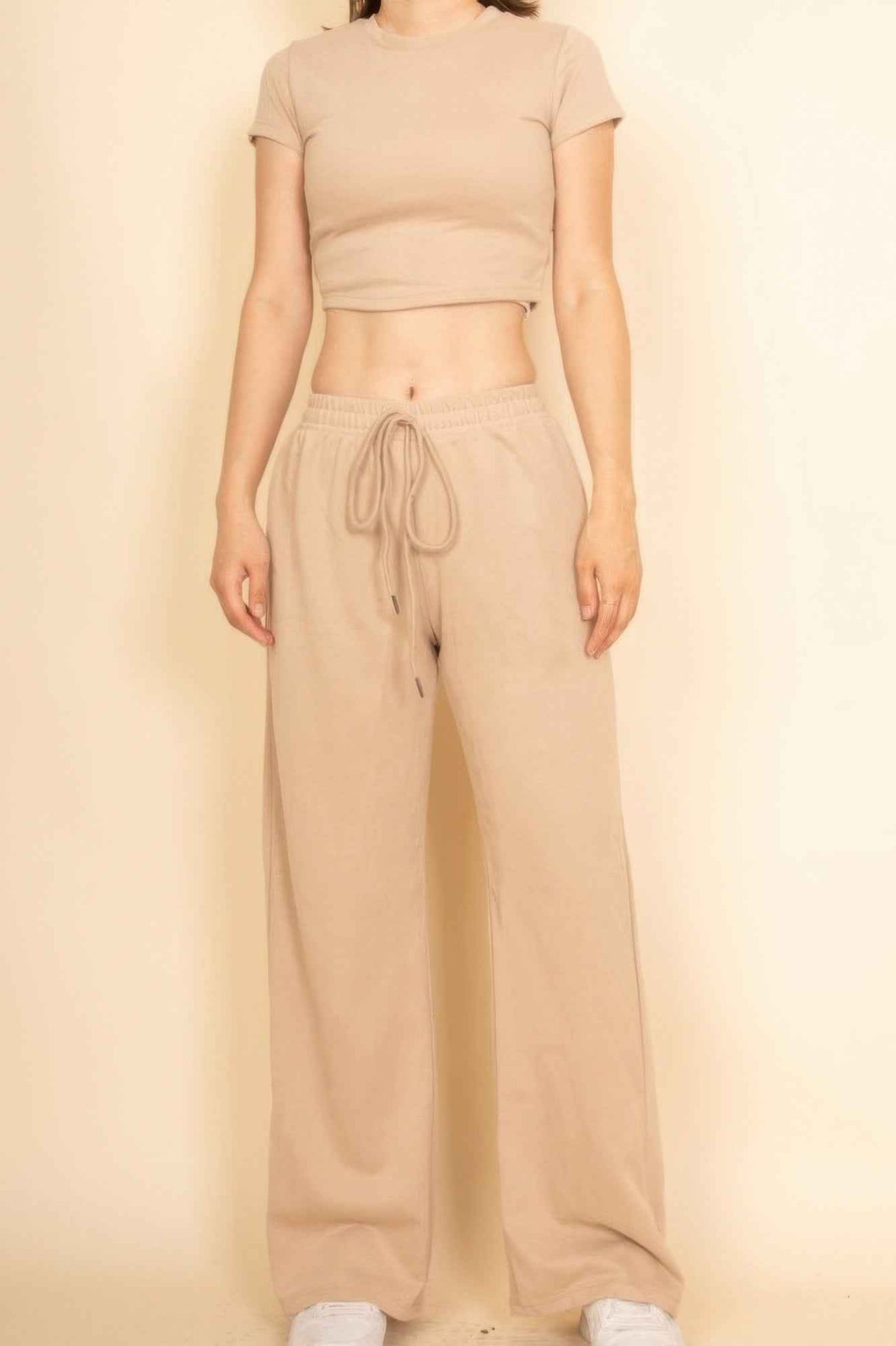 2-piece Crop Tee & Wide Leg Lounge Pants Set