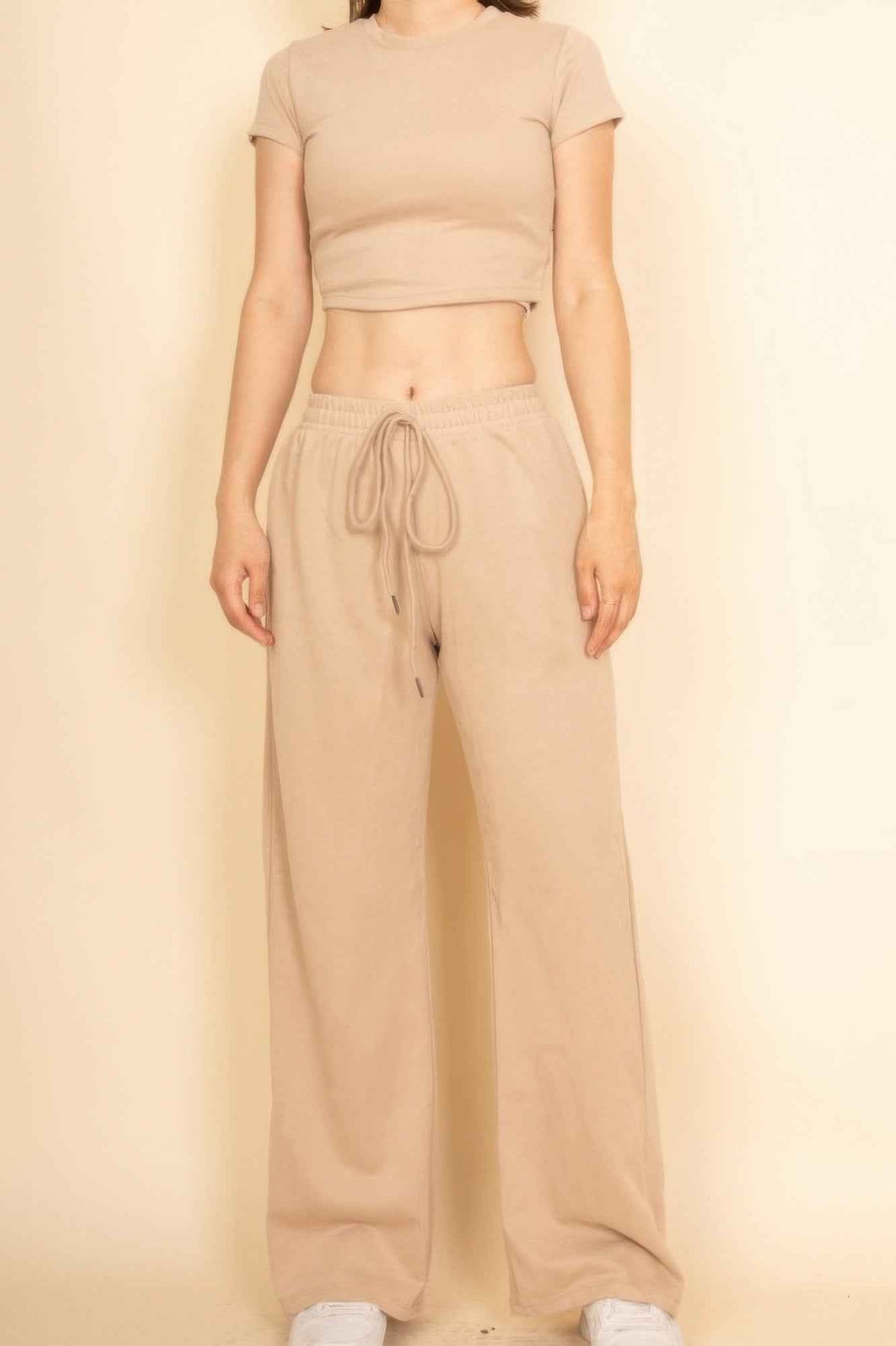 2-piece Crop Tee & Wide Leg Lounge Pants Set