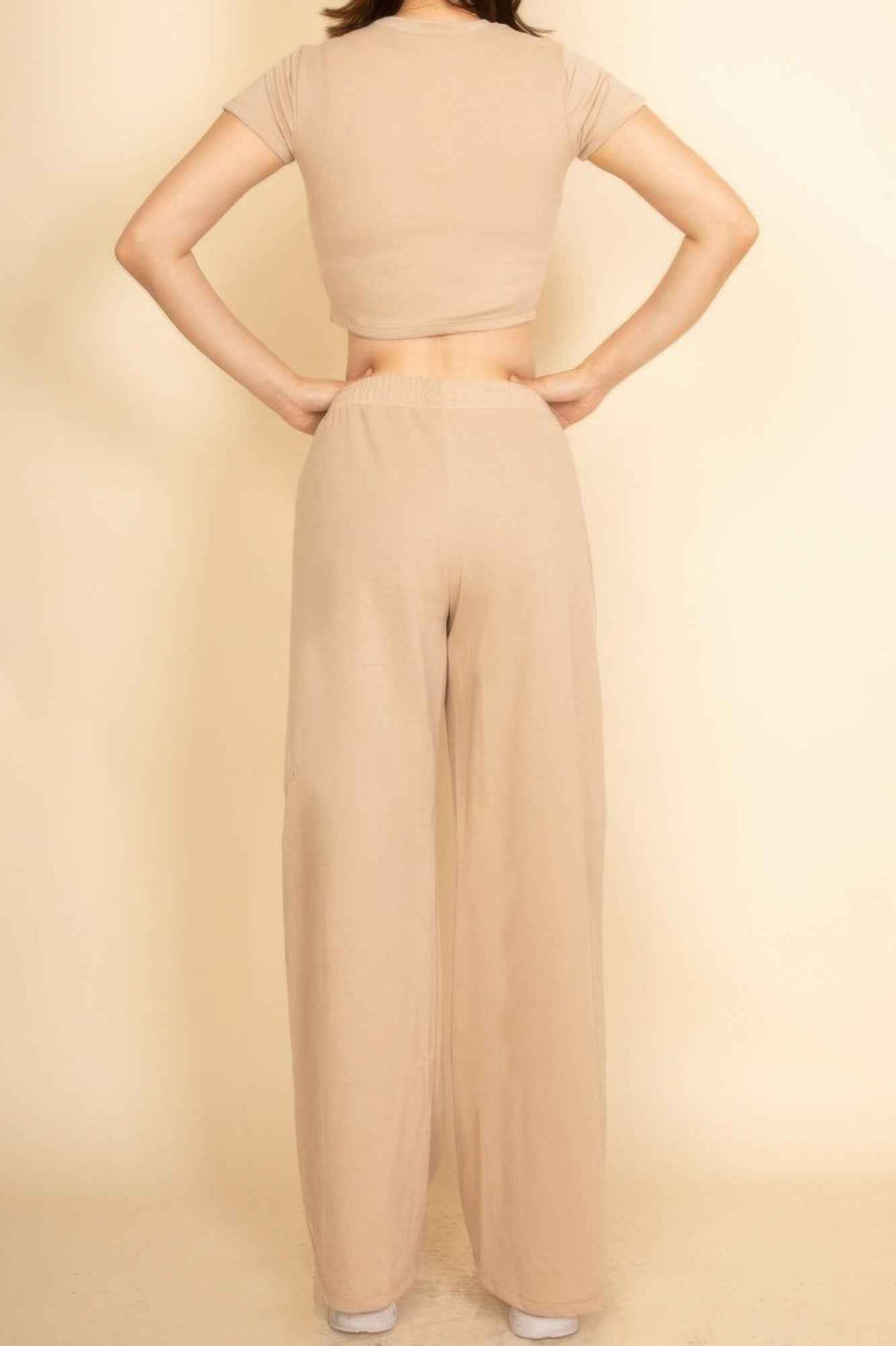 2-piece Crop Tee & Wide Leg Lounge Pants Set