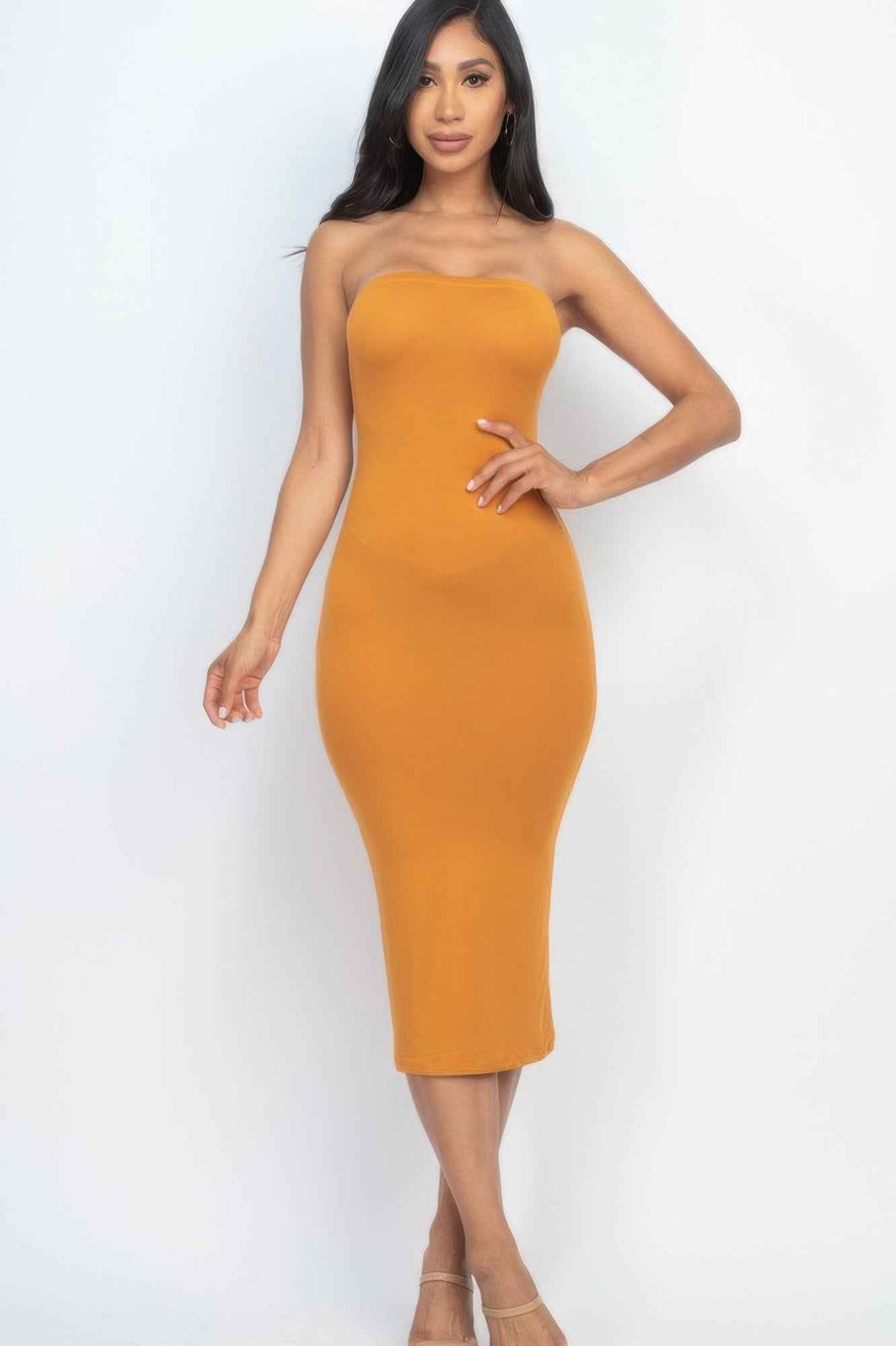 Strapless Tube Bodycon Midi Dress