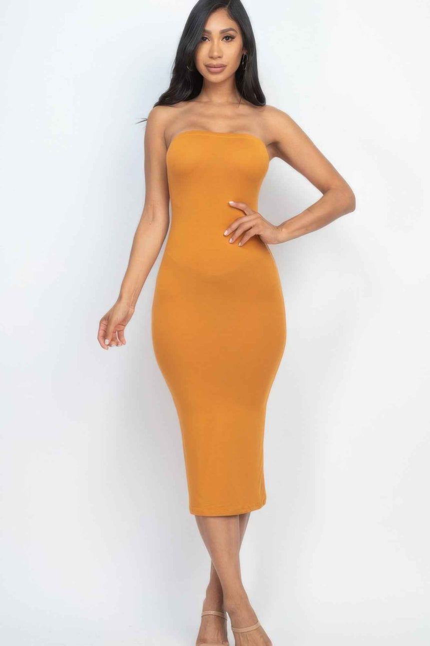 Strapless Tube Bodycon Midi Dress