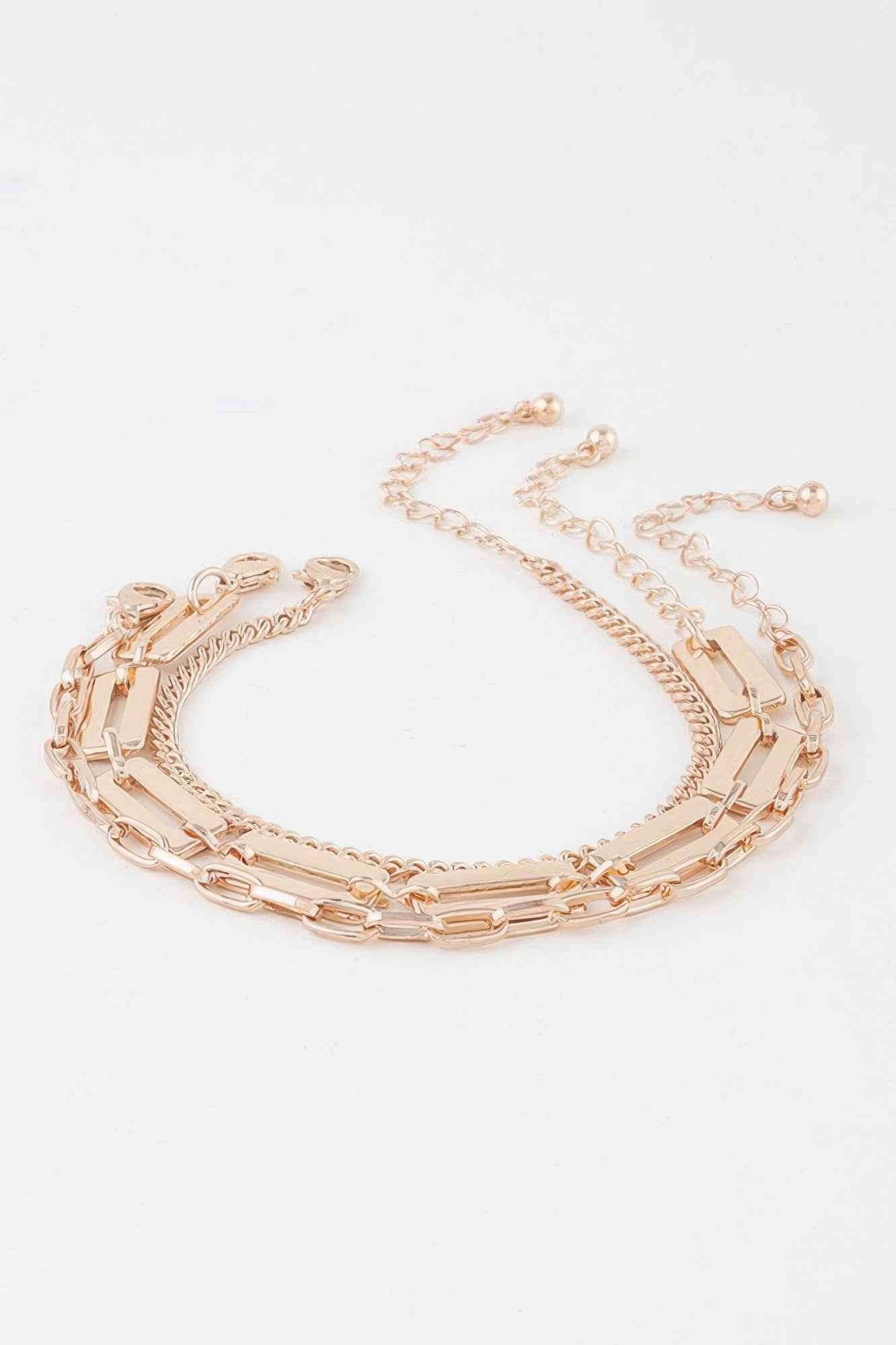 Triple Plate Curb Link Chain Bracelet