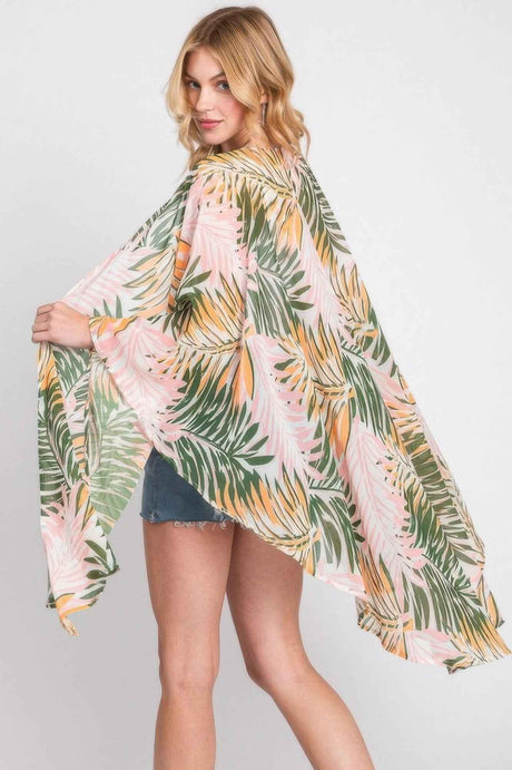 Tropical Leaves Print Shawl Cover-up