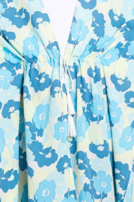 Flower Print Self-tie Drawstring Open Front Cover