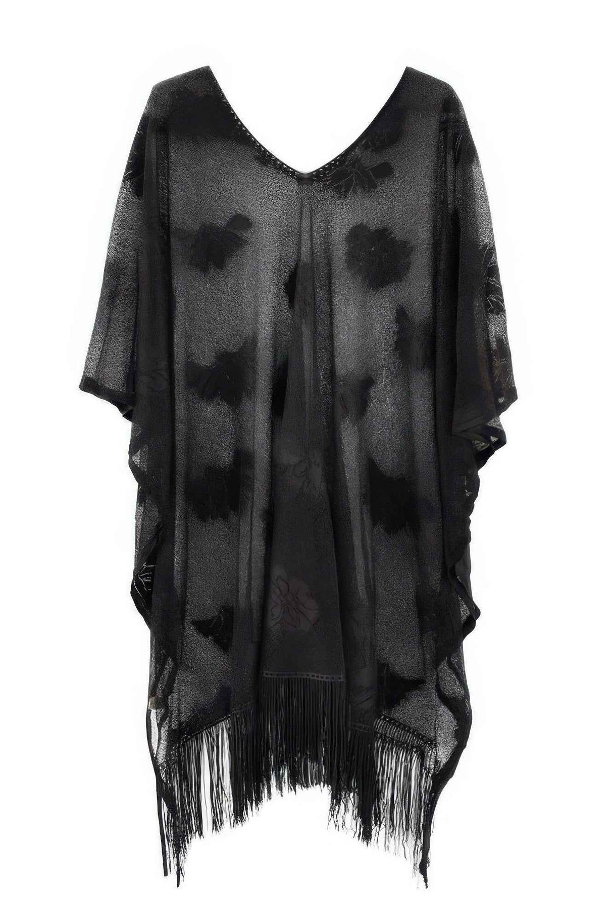Floral Lace Poncho With Tassel