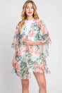 Ruffle Lined Tropical Flamingo Print Open Front