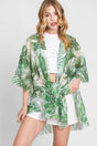 Ruffle Lined Tropical Leaves Print Open Frontcover