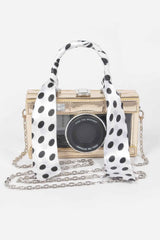 Mirror Vegan Leather Clear Tophandle Camera Clutch