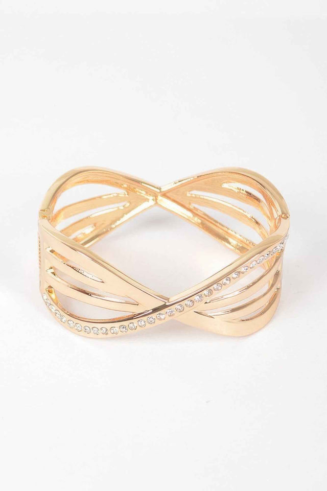 Rhinestone Metal Spring Hinge Cuff