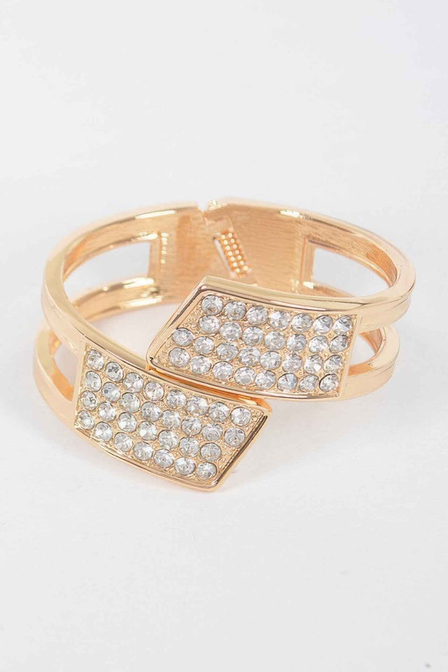 Rhinestone Metal Spring Hinge Cuff