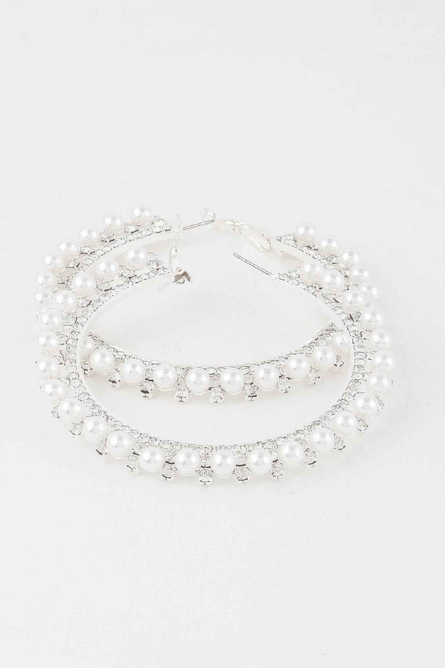 Jeweled Pearl Hoop Earrings