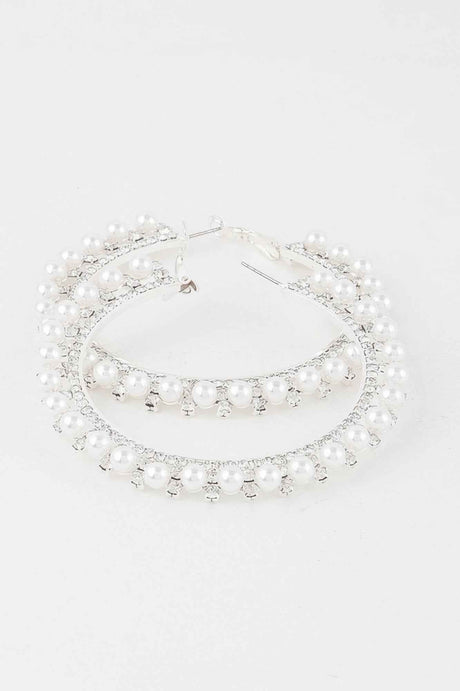 Jeweled Pearl Hoop Earrings