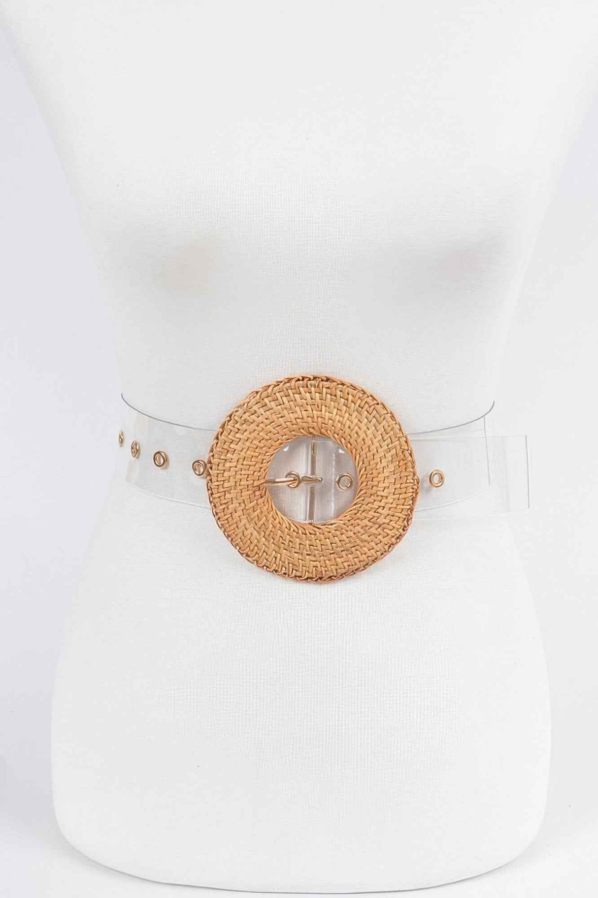 Oversize Weaved Bamboo Buckle Clear Belt