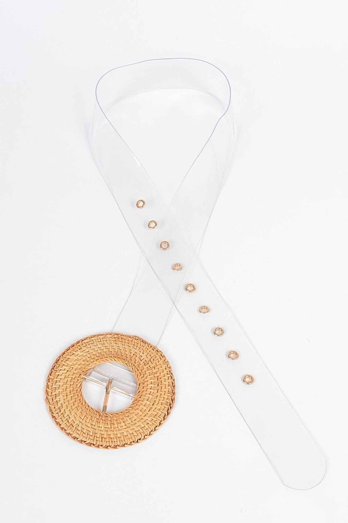 Oversize Weaved Bamboo Buckle Clear Belt