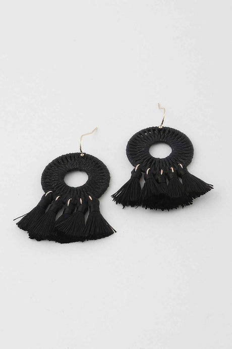 Weaved Tassel Disk Earrings