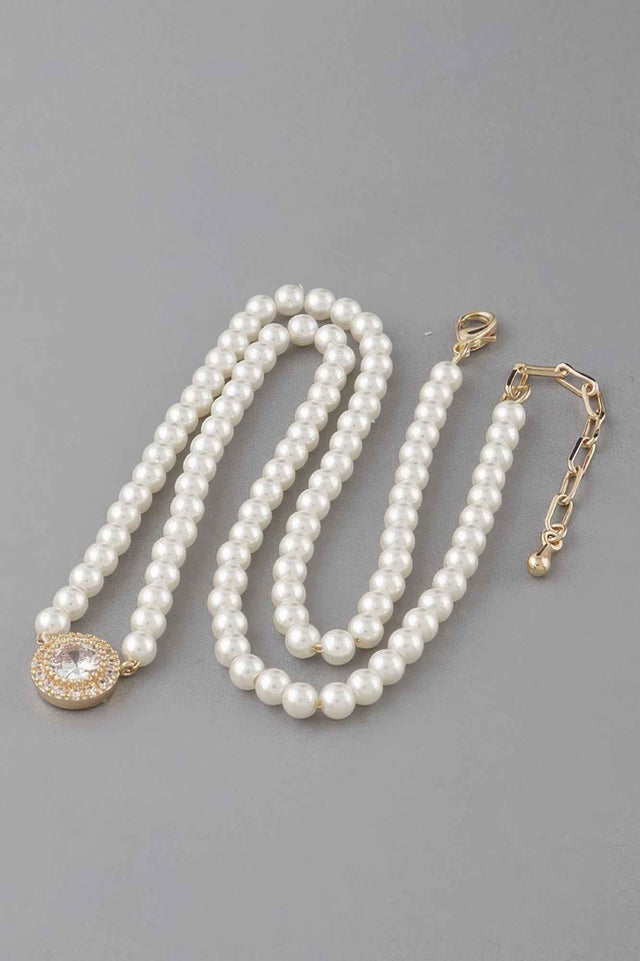 Rhinestone Pearl Beaded Necklace
