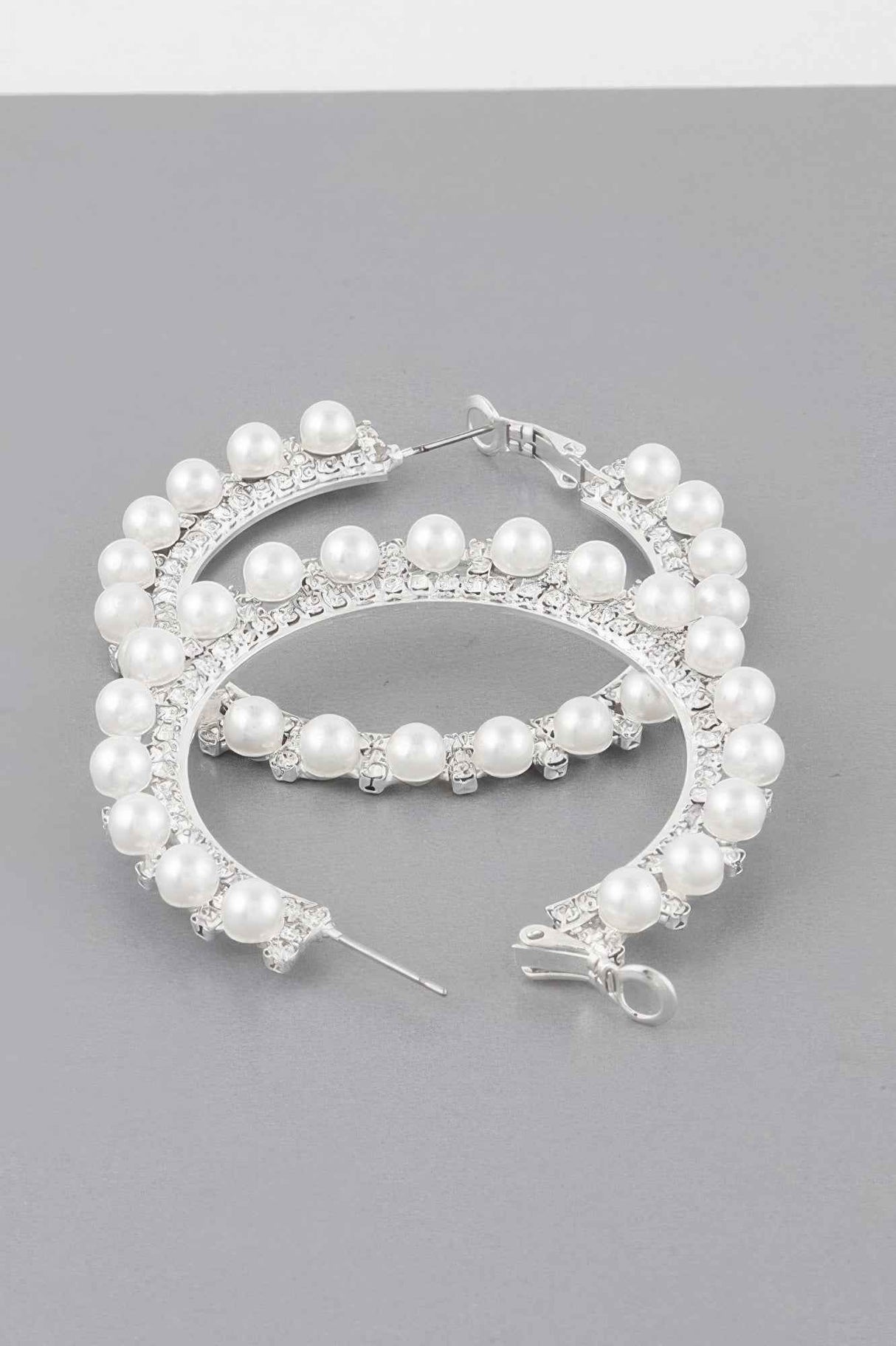 Pearl Lined Rhinestone Hoop Earrings