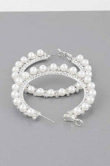Pearl Lined Rhinestone Hoop Earrings
