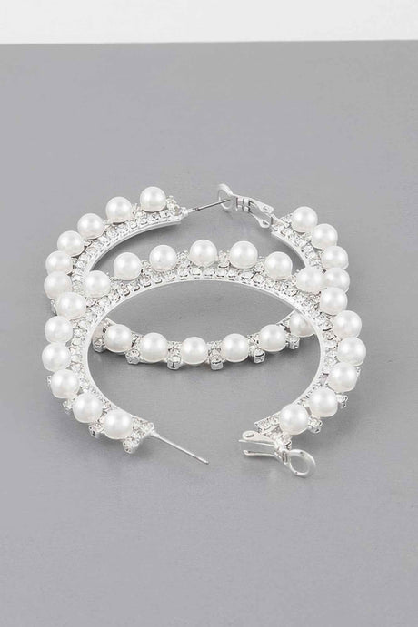 Pearl Lined Rhinestone Hoop Earrings
