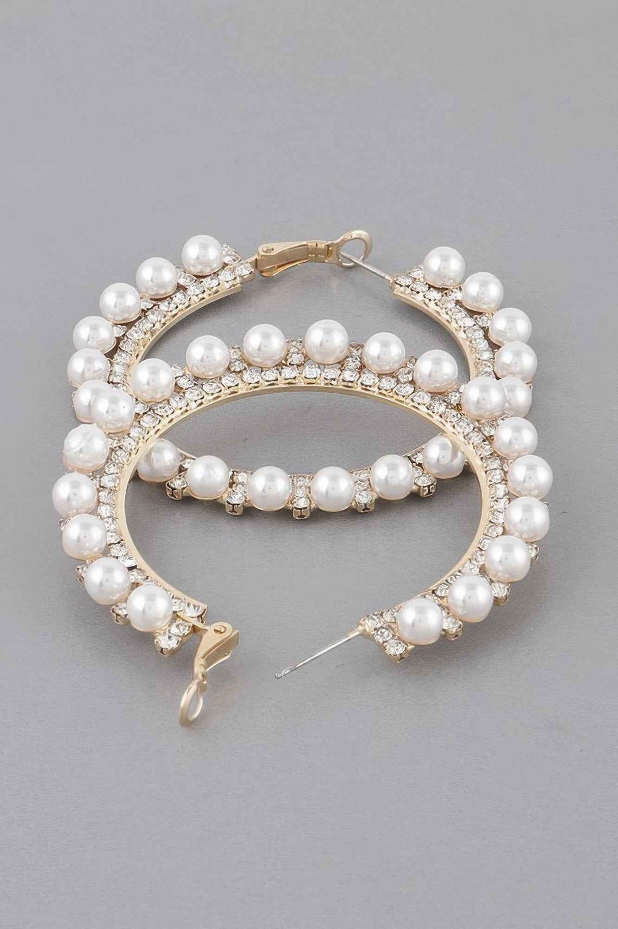 Pearl Lined Rhinestone Hoop Earrings