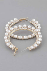 Pearl Lined Rhinestone Hoop Earrings