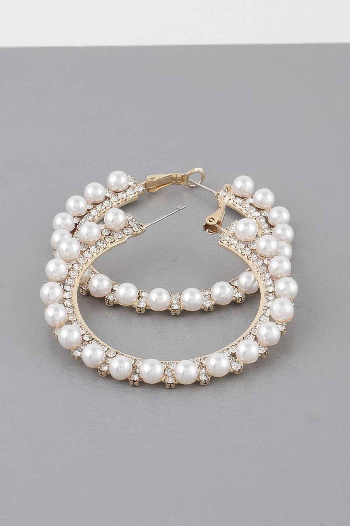 Pearl Lined Rhinestone Hoop Earrings
