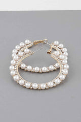 Pearl Lined Rhinestone Hoop Earrings