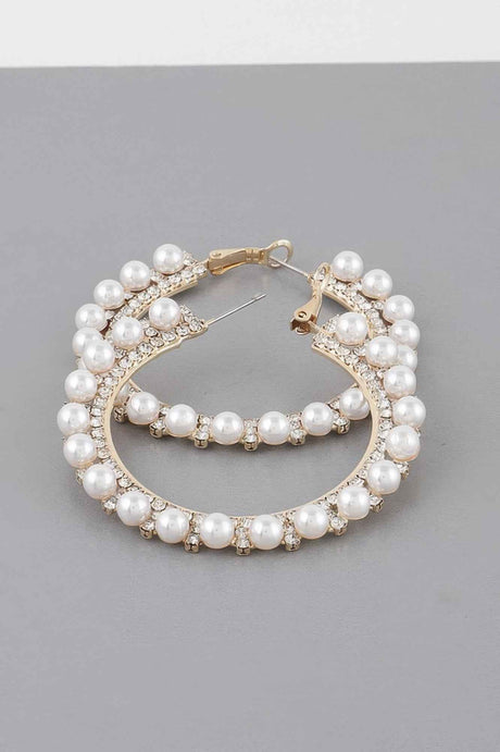 Pearl Lined Rhinestone Hoop Earrings
