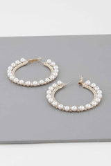 Pearl Lined Rhinestone Hoop Earrings