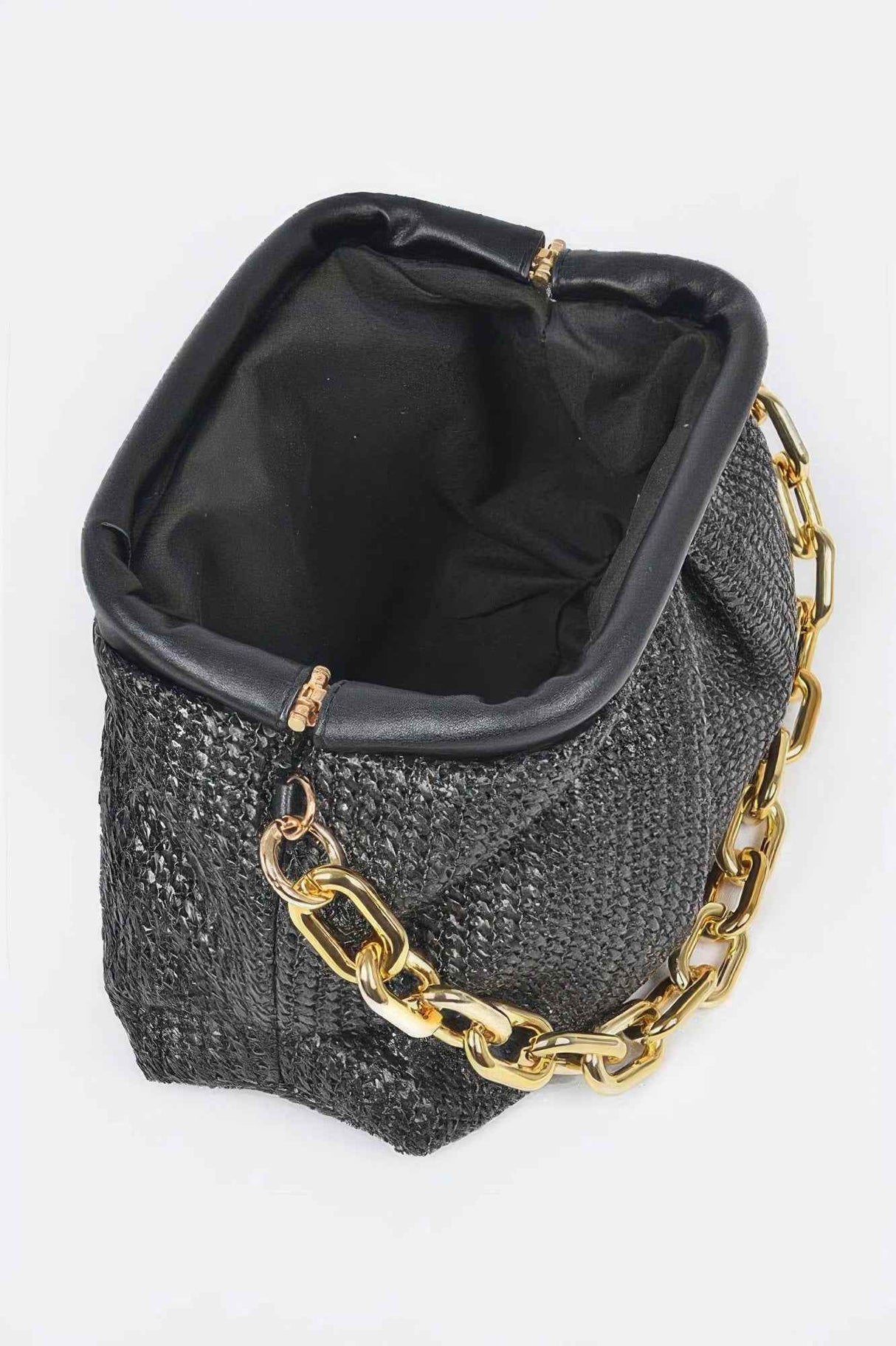 Faux Straw Frame Bag W/link Chain