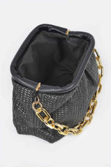 Faux Straw Frame Bag W/link Chain