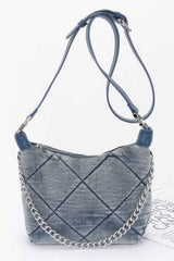 Quilted Washed Denim Shoulder Chain Crossbody Bag