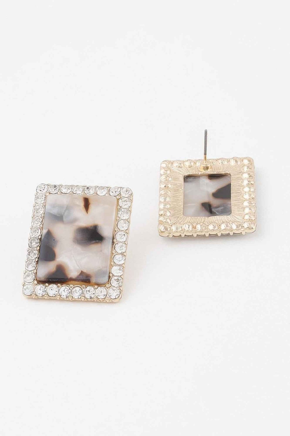 Rhinestone Framed Marble Earrings