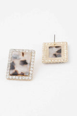 Rhinestone Framed Marble Earrings