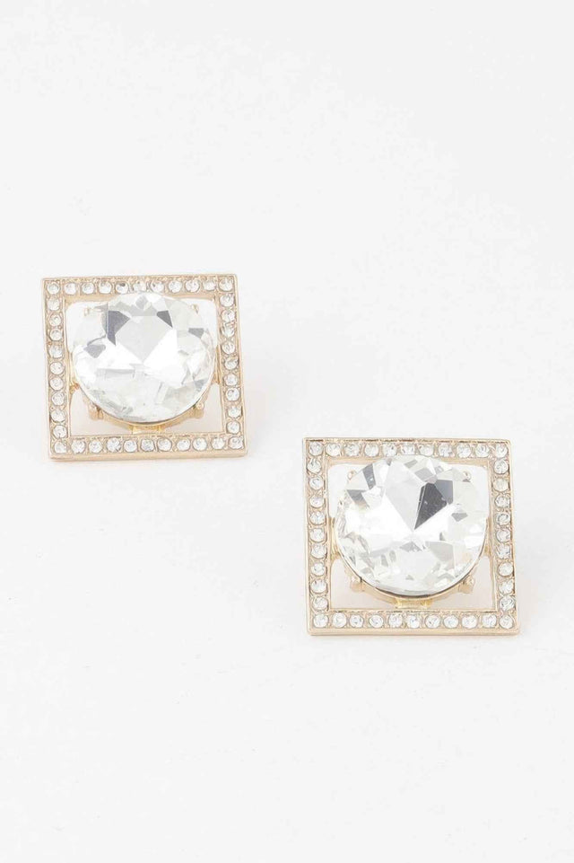 Framed Rhinestone Stud Earrings