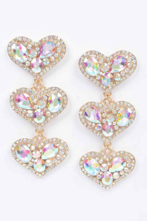 Three Heart Gem Earrings