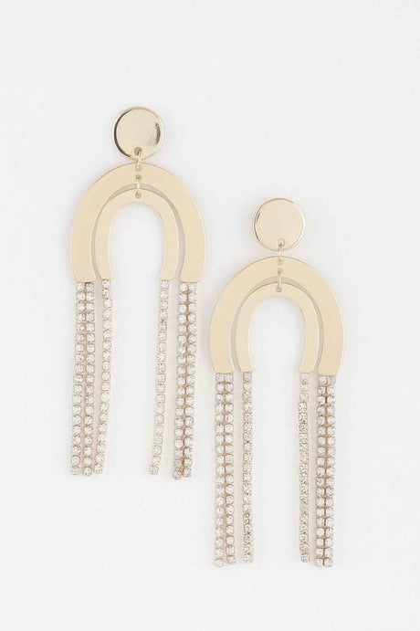 Double Rhinestone Arch Drop Earrings