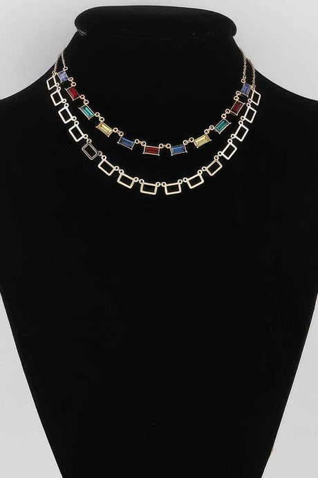 Multi Square Crystal Charm Necklace