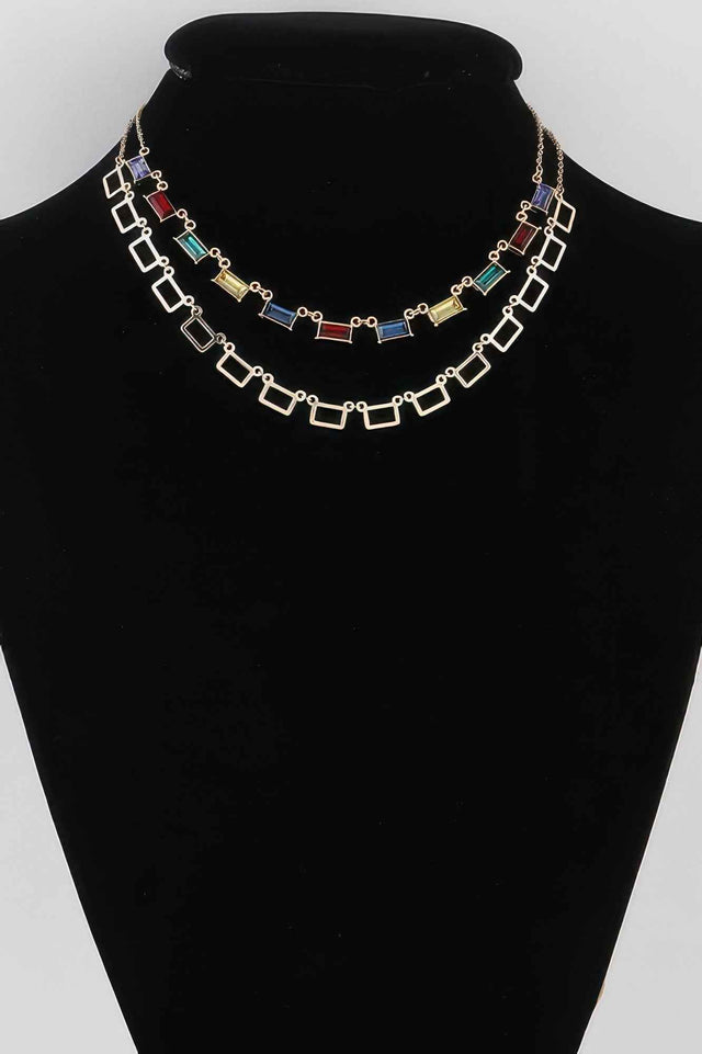 Multi Square Crystal Charm Necklace