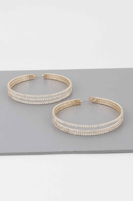 Wide Triple Jewel Hoop Earrings